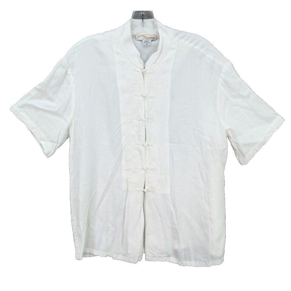 Norm Thompson Men's White Shirt Ribbon Toggle‎ Closure Minimalist Rayon Size M